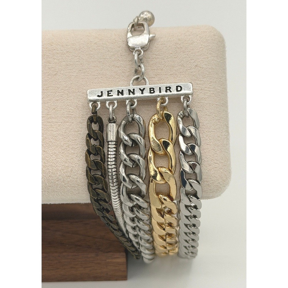Jenny Bird Austin Mixed Metal Multi Strand Chain Bracelet Gold Silver Gunmetal